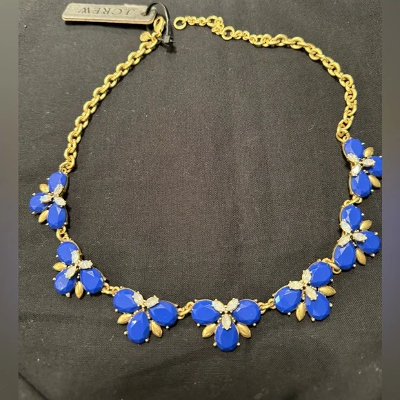 J. Crew Gold Chain Necklace with Blue Floral Accents - Picture 1 of 4